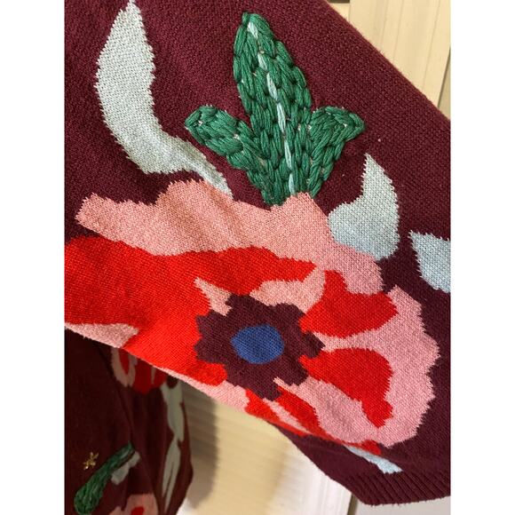 ANTHROPOLOGIE Embroidered floral Long OS Open Long Sweater Red
Cotton Blend - Picture 7 of 10